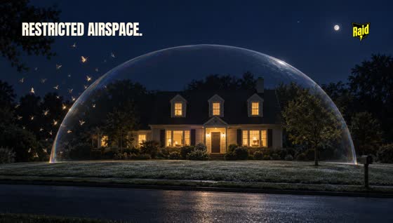 Night house under a faint dome, insects held outside